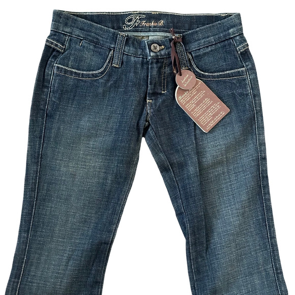 Frankie B. Y2K Dark Low Rise Downtown Slim Bootcut Crystal Jeans Size 2 NWT $309 - Picture 3 of 7